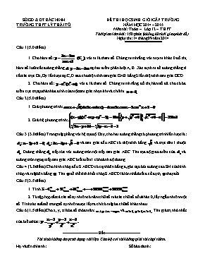 Đề thi học sinh giỏi cấp trường năm học 2014  2015 môn thi Toán  lớp 12  Trường THPT Lý Thái Tổ
